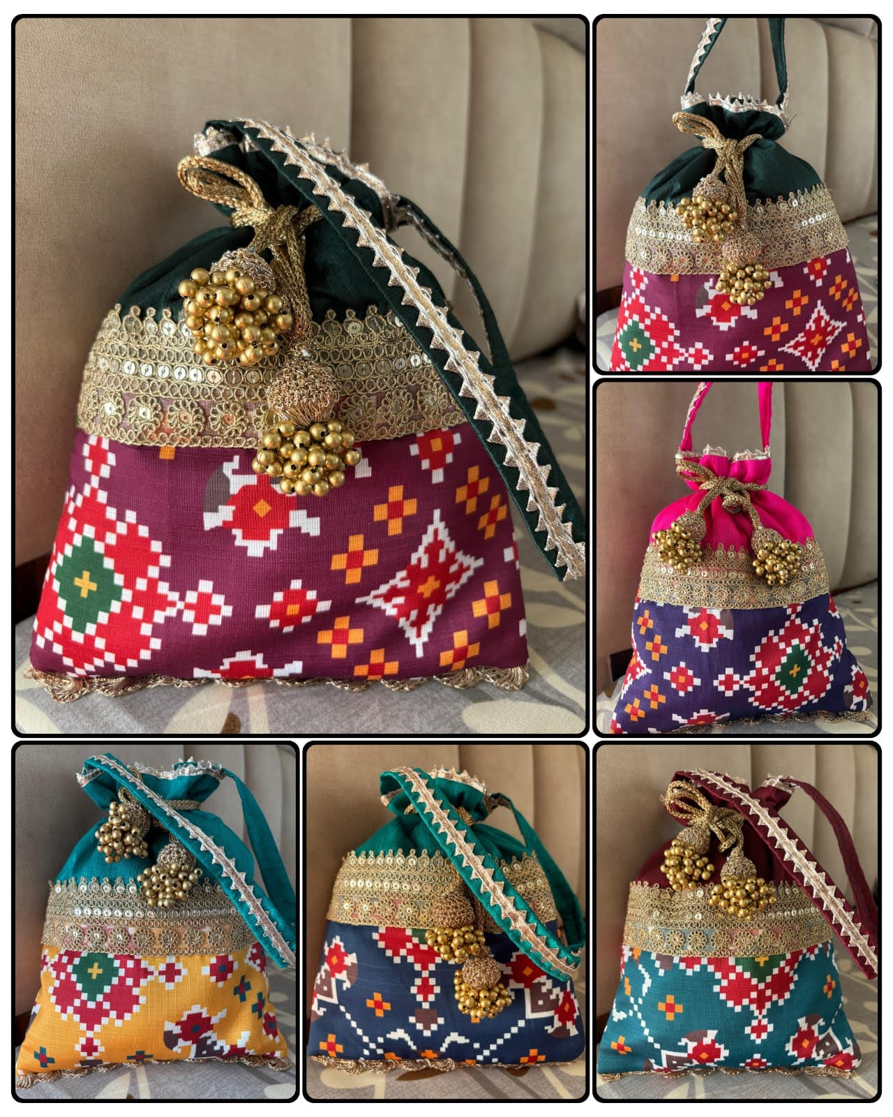 Dual fabric Patola Potlis